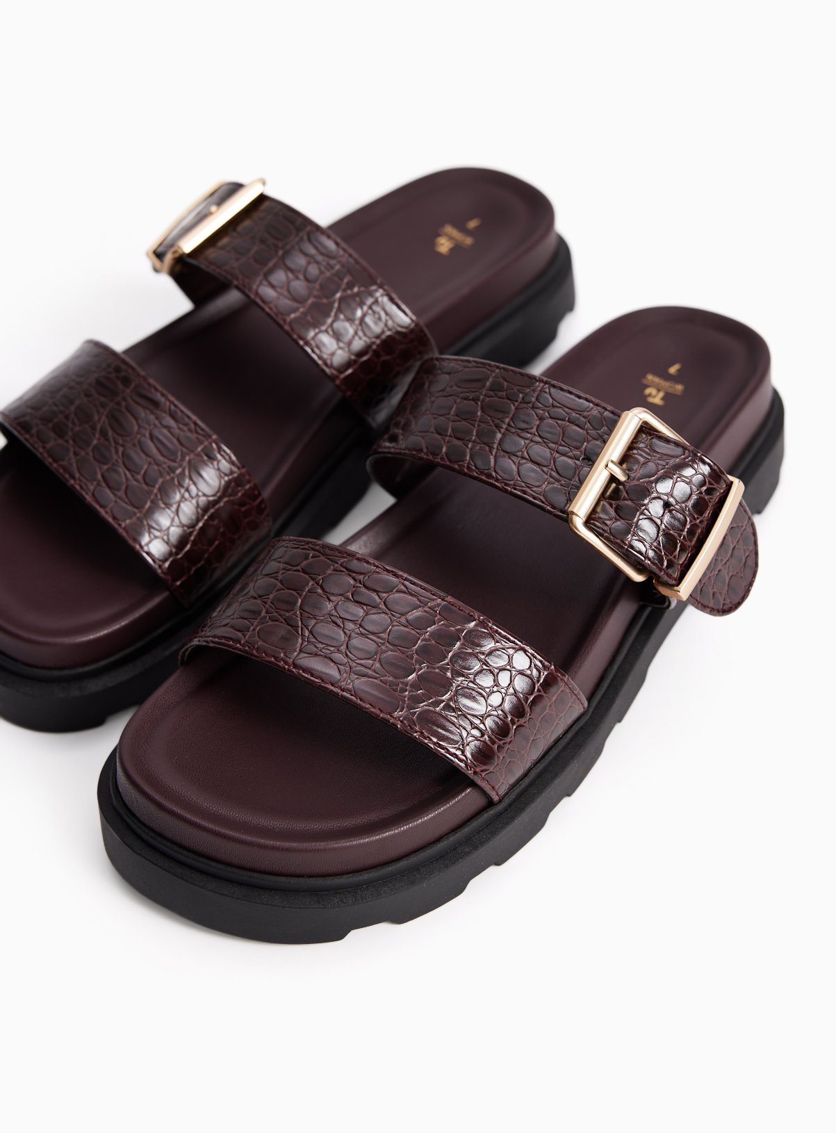 Dark Red Crocodile Print Footbed Sandals 5 - Image 1 thumbnail